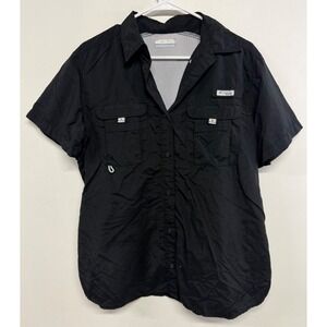 Columbia PFG Fishing Shirt Mens Large Black Short Sleeve Ventilated Button Down